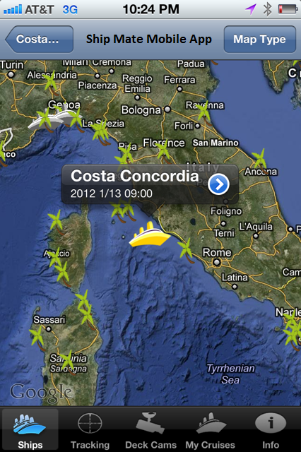 Costa Concordia Sinks Location