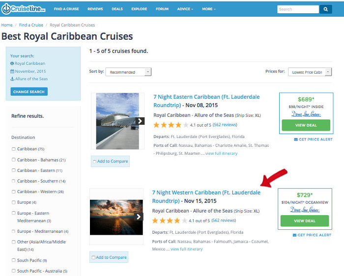 Cruiseline price alerts step 2