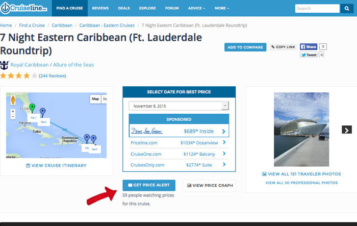 Cruiseline price alerts step 3