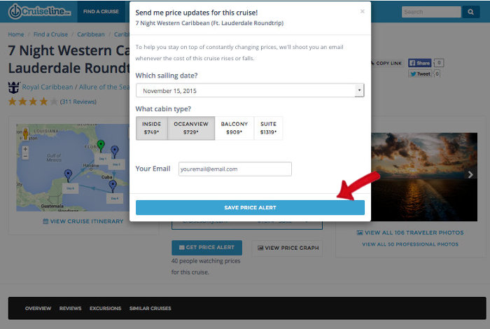 Cruiseline price alerts step 4