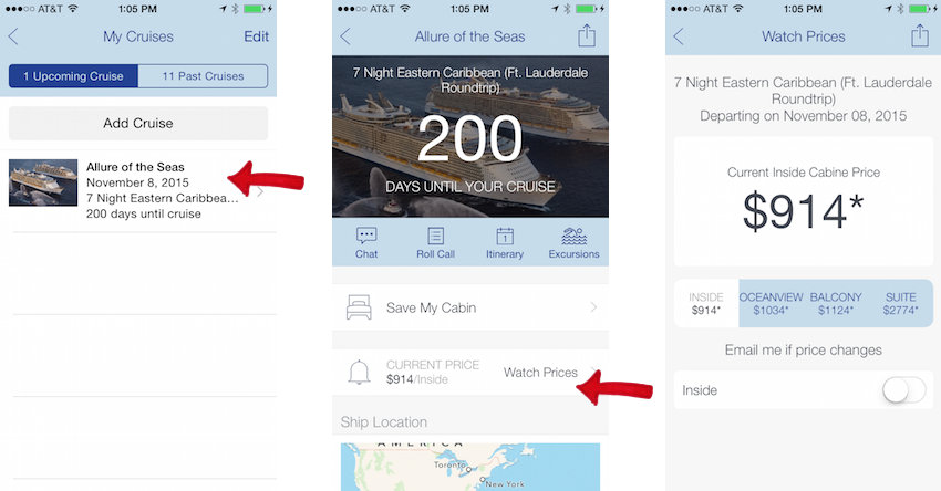 cruise price alerts iphone