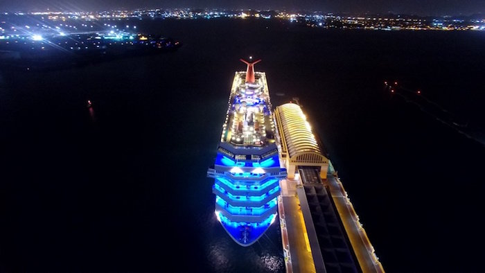 cruise ship at night